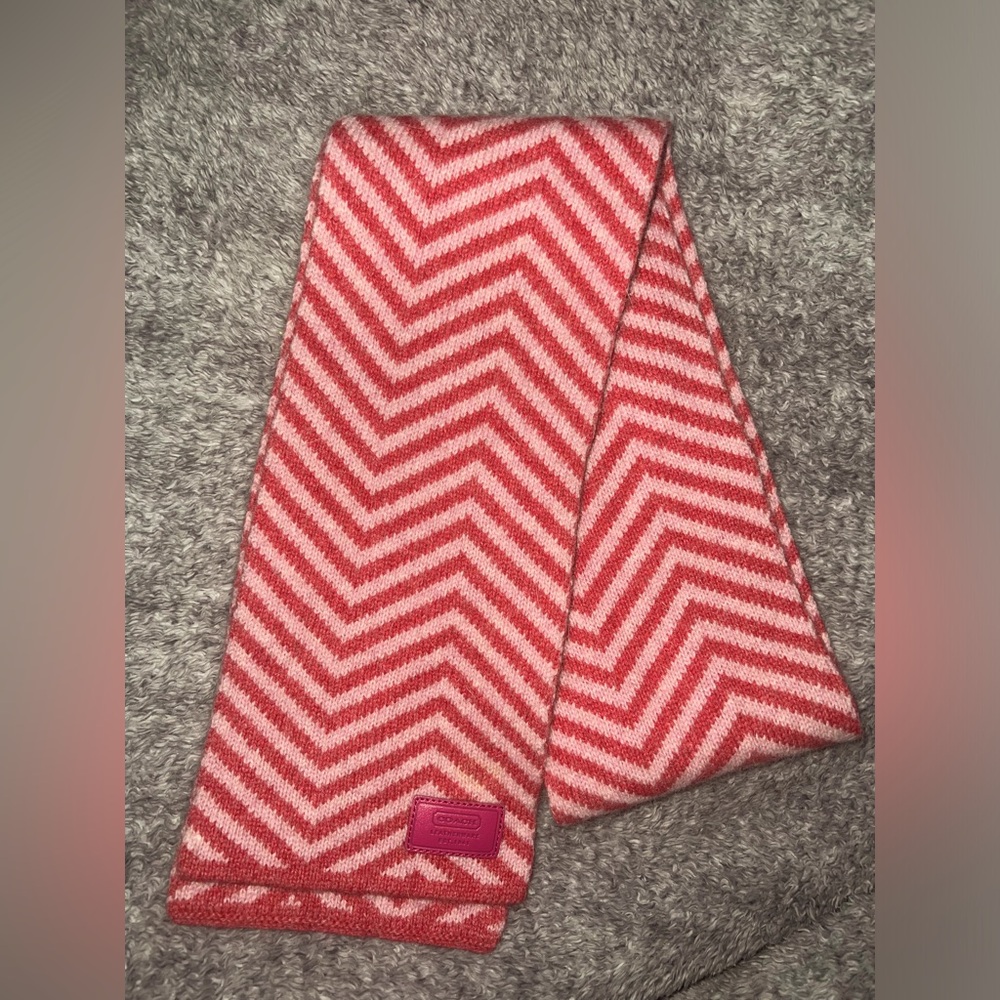 Coach Pink Chevron Scarf Wool/Angora with Leather Logo